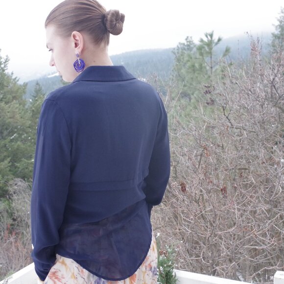 Sheer Navy Blue Blouse - Picture 9 of 12